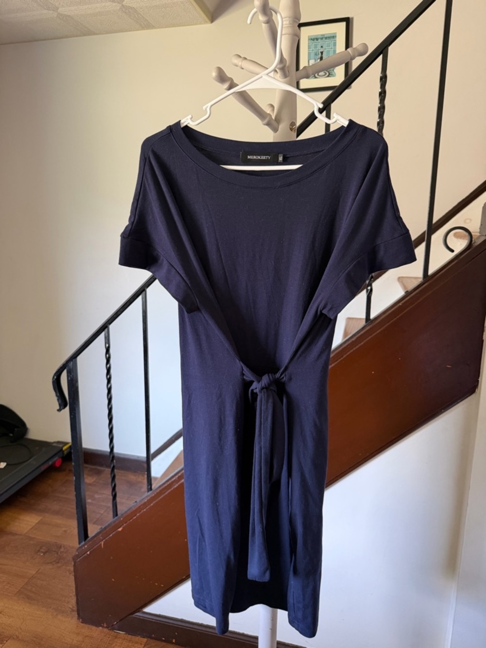 Navy Tie-Waist Short Sleeve Dress - Picture 3 of 5